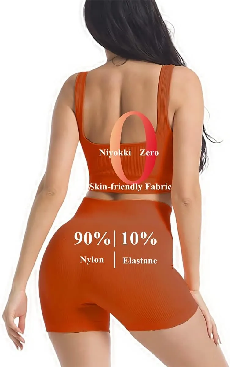 niyokki Workout Sets for Women Seamless Crop Tops Leggings Matching 2 Pieces Outfits Two Piece Yoga Workout Outfits