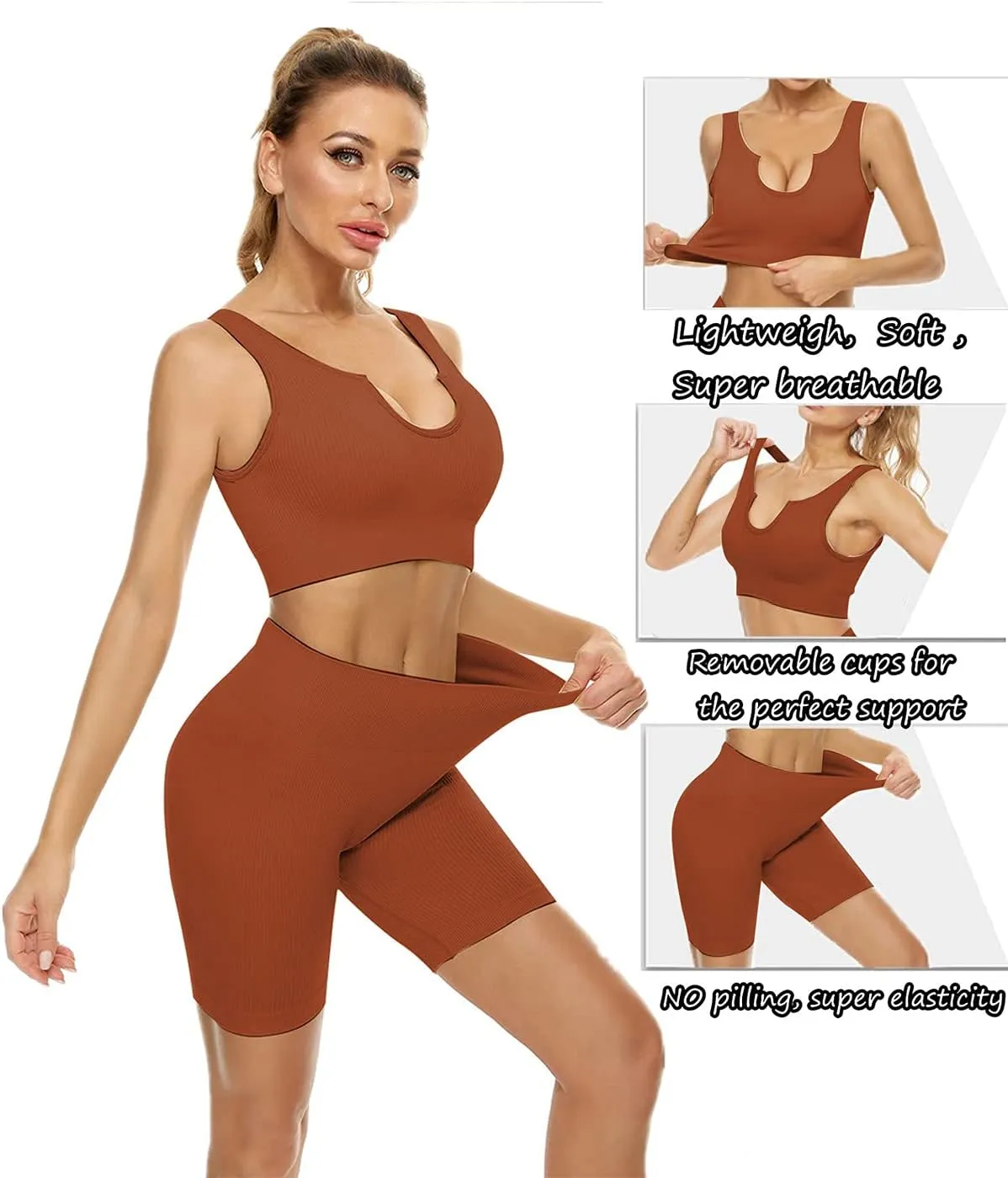 niyokki Workout Sets for Women Seamless Crop Tops Leggings Matching 2 Pieces Outfits Two Piece Yoga Workout Outfits