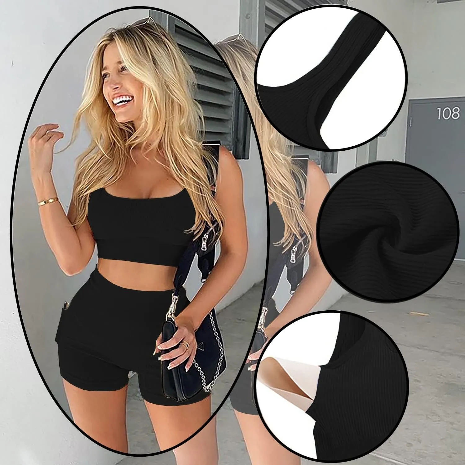 niyokki Workout Sets for Women Seamless Crop Tops Leggings Matching 2 Pieces Outfits Two Piece Yoga Workout Outfits