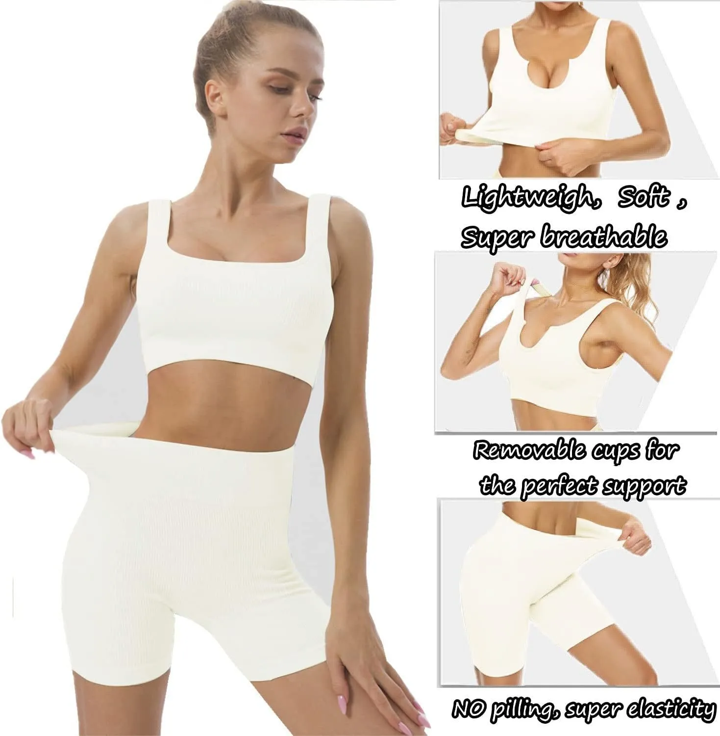 niyokki Workout Sets for Women Seamless Crop Tops Leggings Matching 2 Pieces Outfits Two Piece Yoga Workout Outfits
