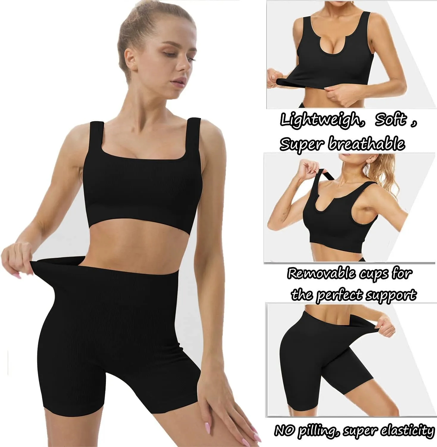niyokki Workout Sets for Women Seamless Crop Tops Leggings Matching 2 Pieces Outfits Two Piece Yoga Workout Outfits