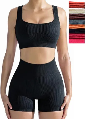 niyokki Workout Sets for Women Seamless Crop Tops Leggings Matching 2 Pieces Outfits Two Piece Yoga Workout Outfits