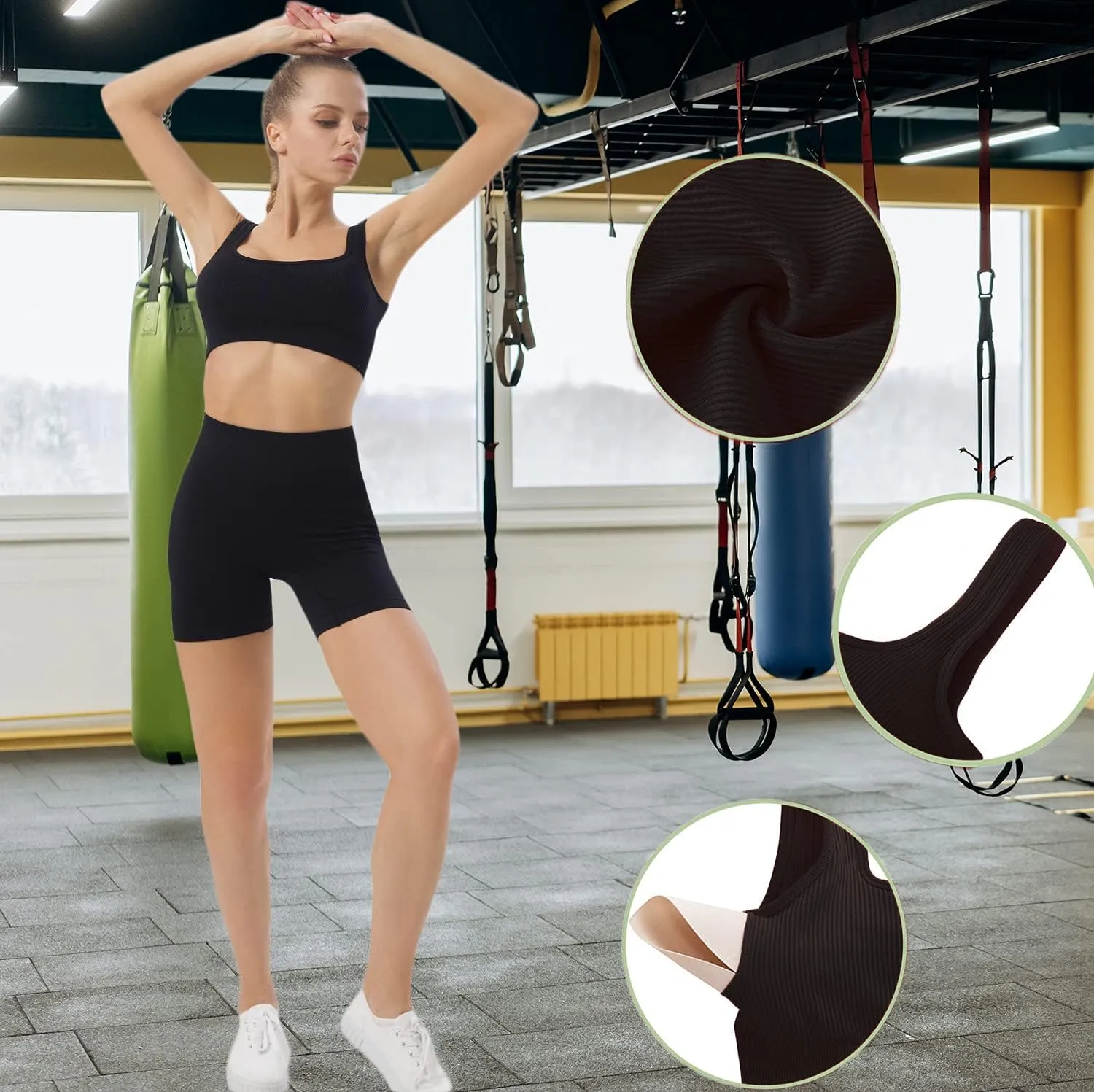 niyokki Workout Sets for Women Seamless Crop Tops Leggings Matching 2 Pieces Outfits Two Piece Yoga Workout Outfits