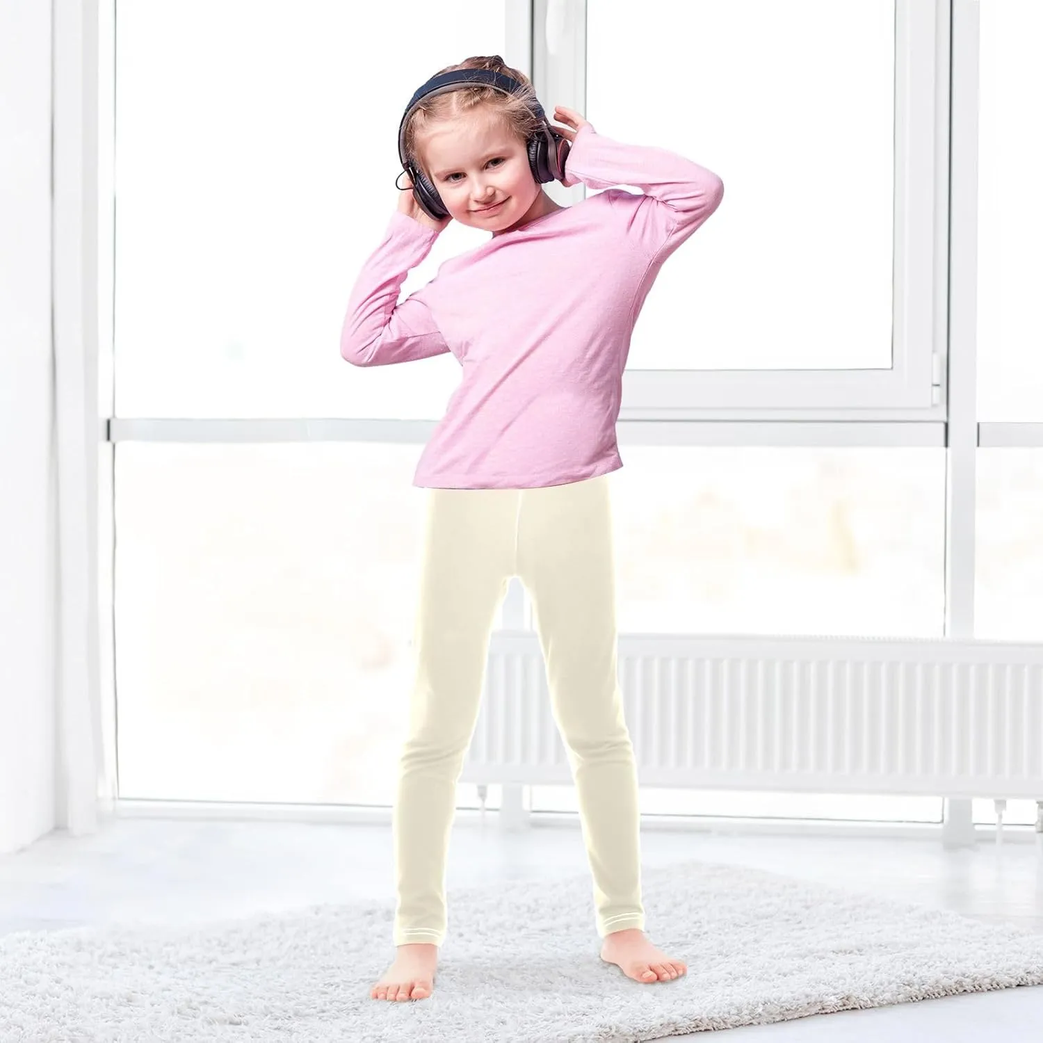 ODAWA White Girls Leggings Girls Stretch Leggings Ankle Length Girls and Toddlers' Leggings, (4-10 Years)