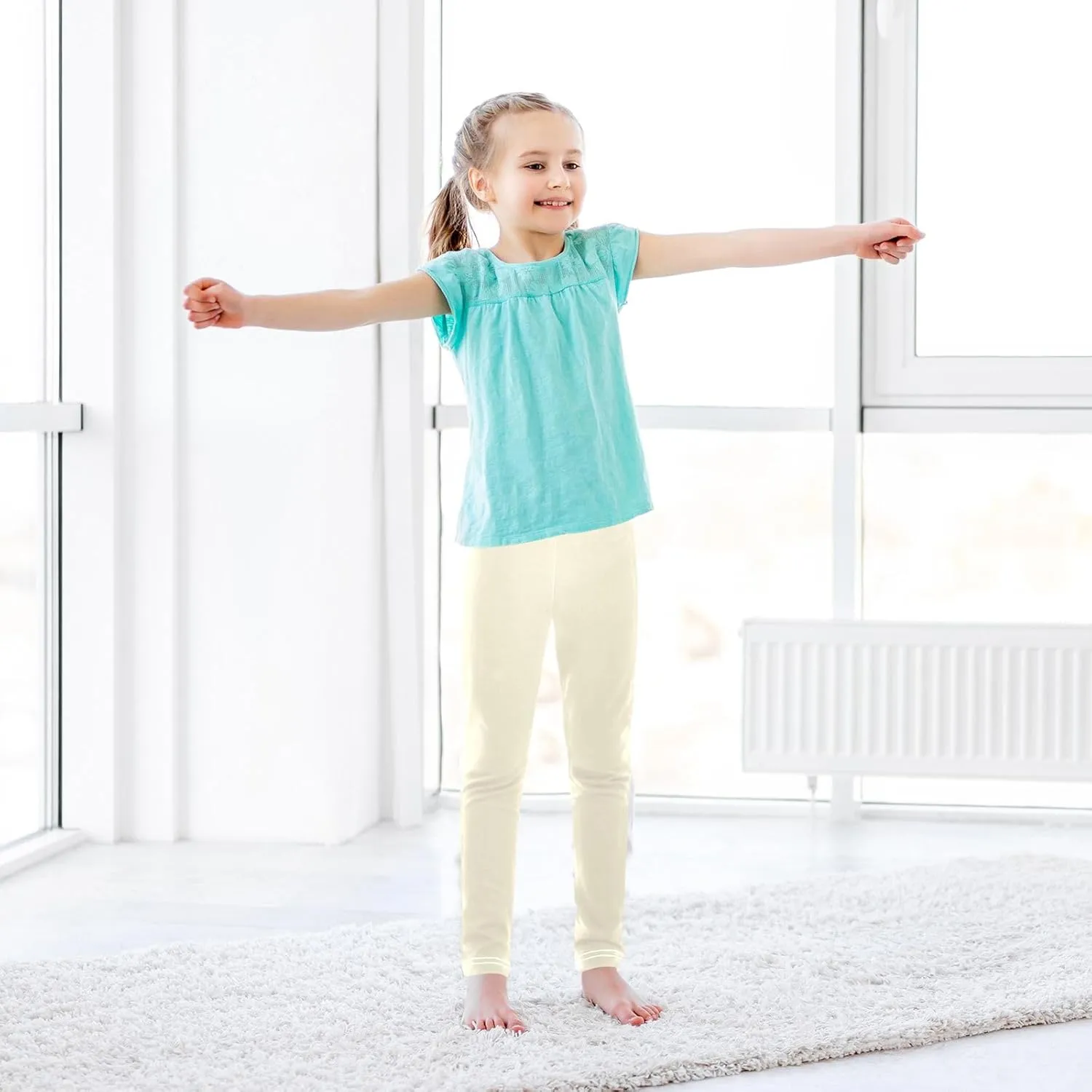 ODAWA White Girls Leggings Girls Stretch Leggings Ankle Length Girls and Toddlers' Leggings, (4-10 Years)