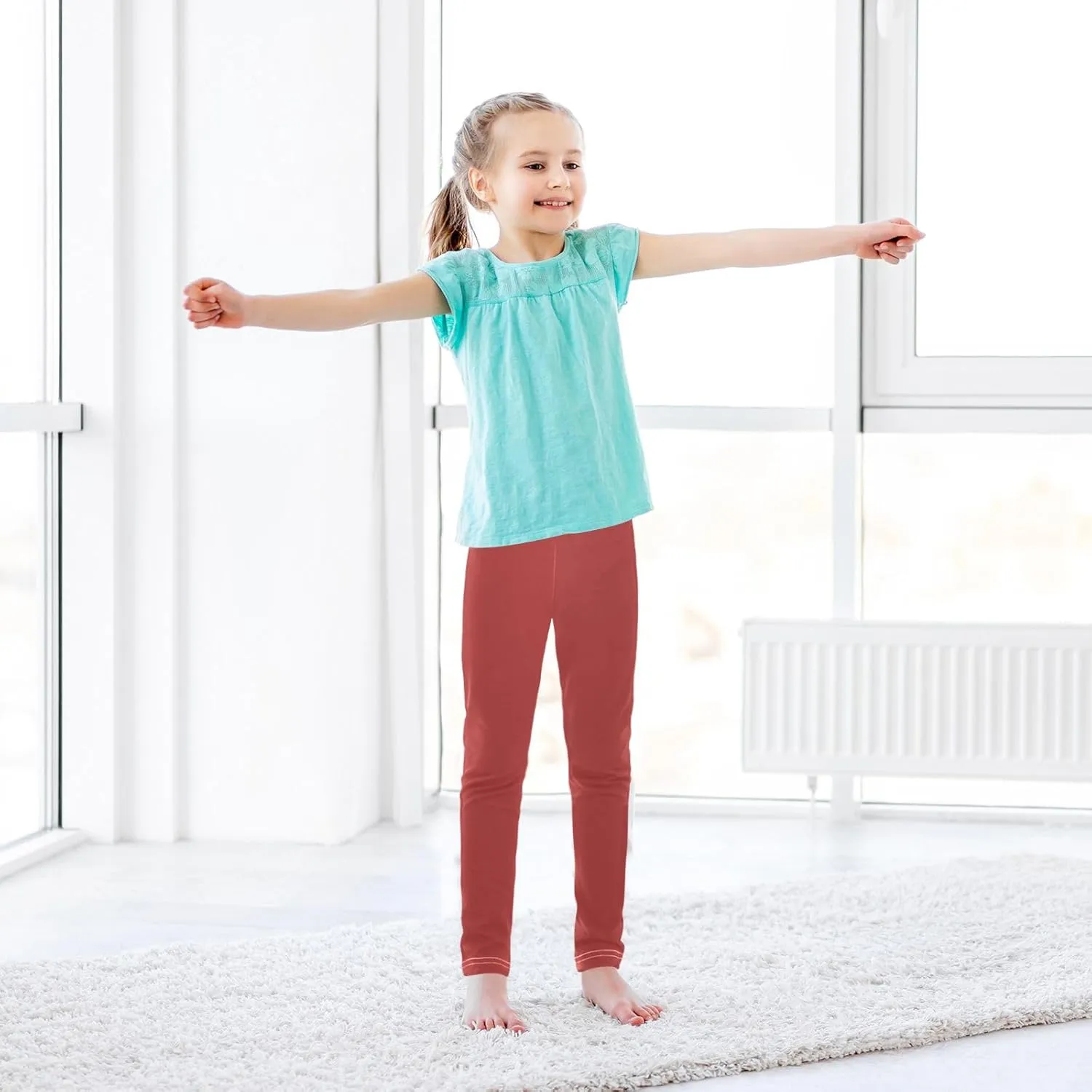 ODAWA White Girls Leggings Girls Stretch Leggings Ankle Length Girls and Toddlers' Leggings, (4-10 Years)