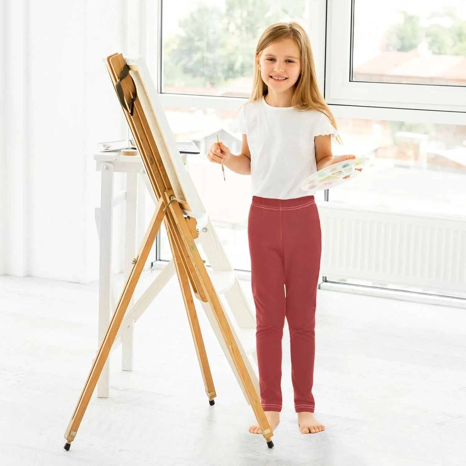 ODAWA White Girls Leggings Girls Stretch Leggings Ankle Length Girls and Toddlers' Leggings, (4-10 Years)
