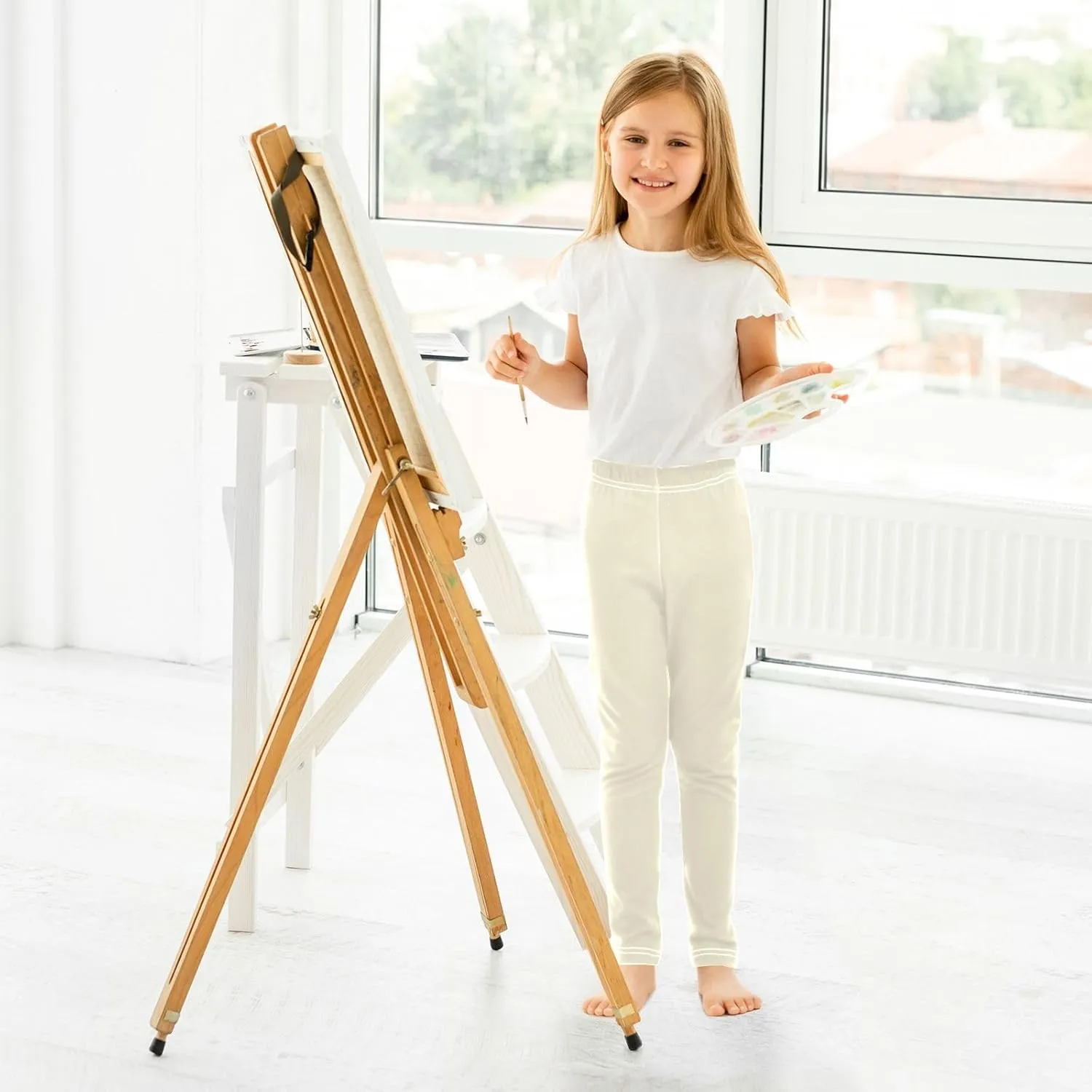 ODAWA White Girls Leggings Girls Stretch Leggings Ankle Length Girls and Toddlers' Leggings, (4-10 Years)