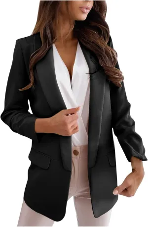 Open Front Blazers for Women Business Casual Lightweight Single Breasted Blazer Jacket Mid Length Lapel Suit Coats
