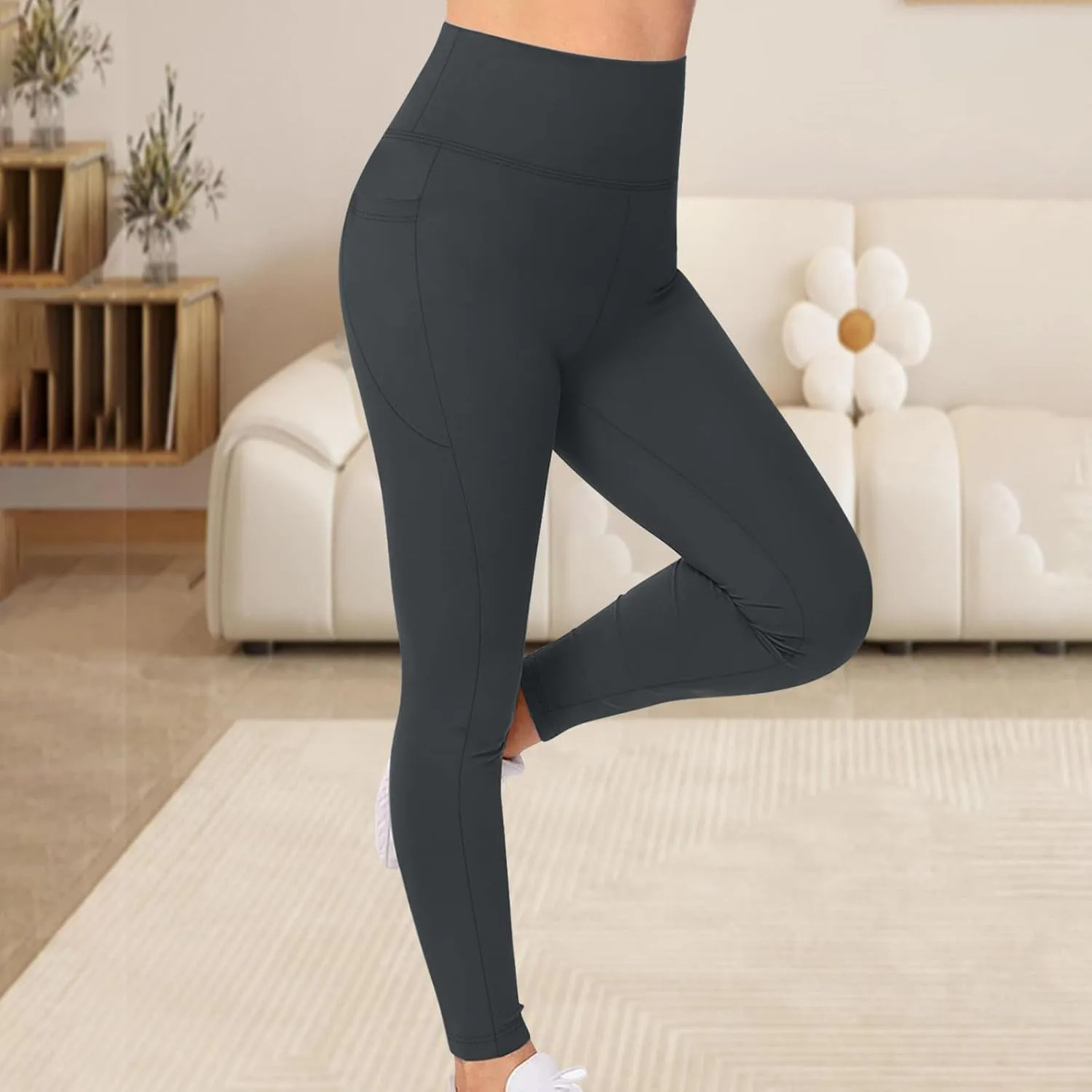 Oplxuo Women's Yoga Pants with Pockets High Waist Leggings for Women Tummy Control Workout Leggings Compression Leggings