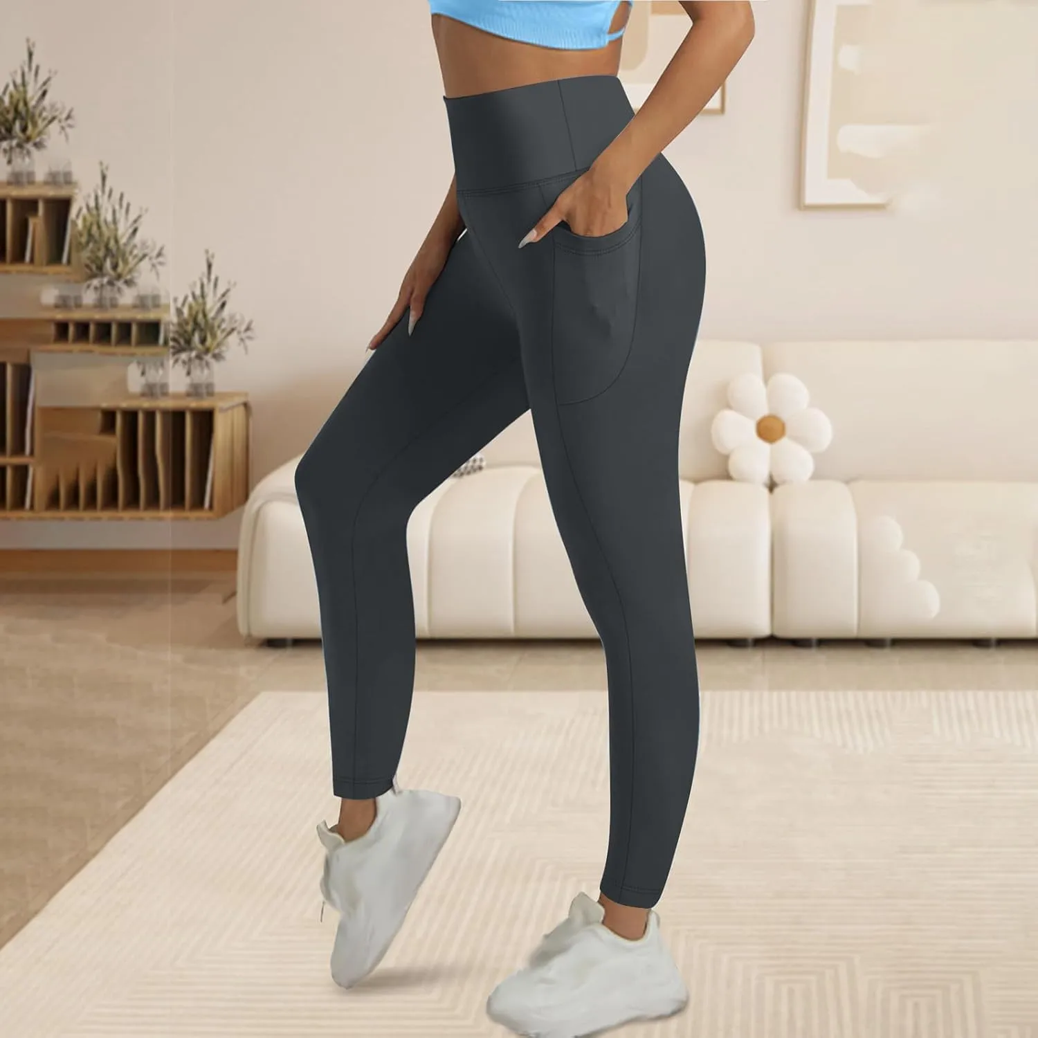 Oplxuo Women's Yoga Pants with Pockets High Waist Leggings for Women Tummy Control Workout Leggings Compression Leggings