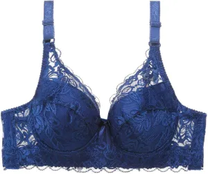 Padded Push Up Bras for Women V Neck T-Shirt Lace Brassiere with Underwire Support Uplift Bra Add Cup Size