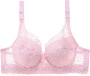 Padded Push Up Bras for Women V Neck T-Shirt Lace Brassiere with Underwire Support Uplift Bra Add Cup Size