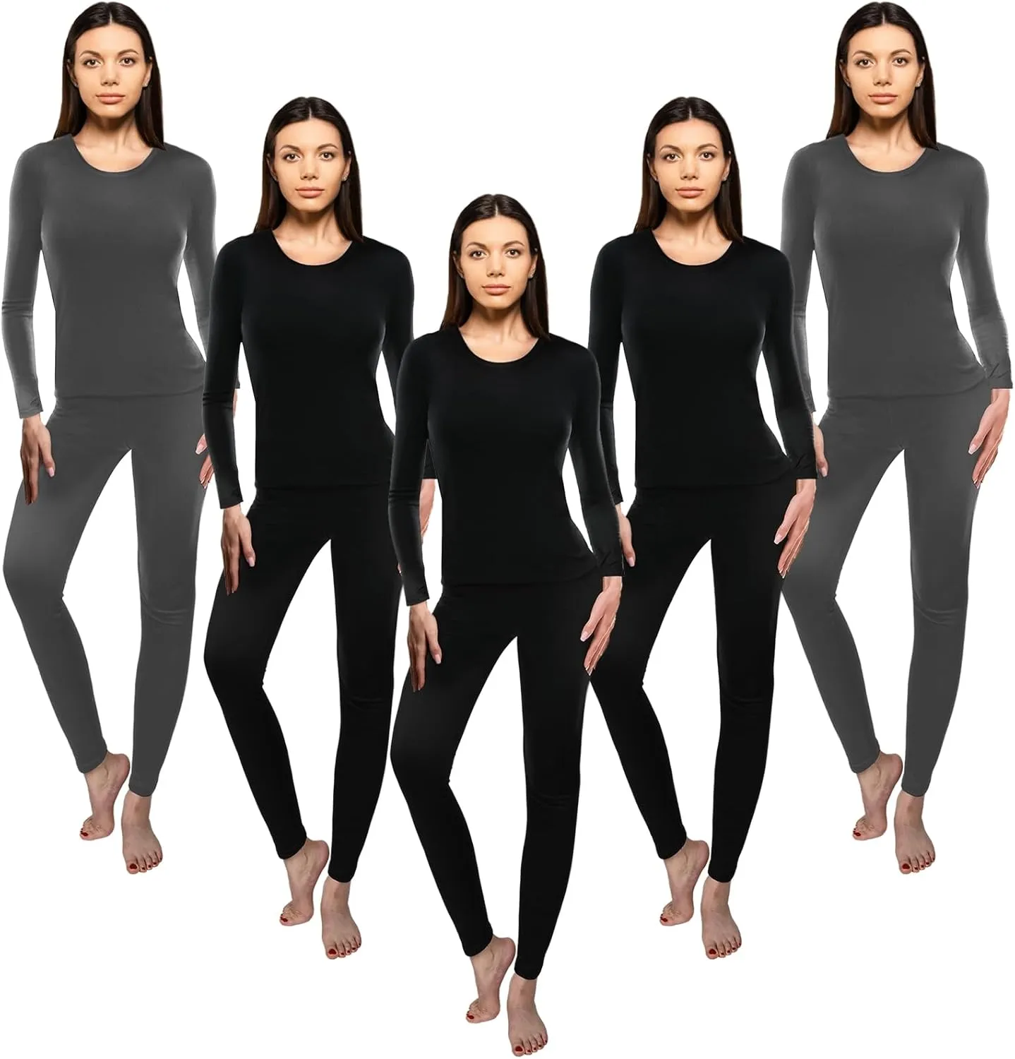 Patelai 5 Set Women Thermal Underwear Sets Fleece Lined Long underwear Winter Warm Base Layer Top and Bottom for Cold Weather (3 Black, 2 Gray,Medium)