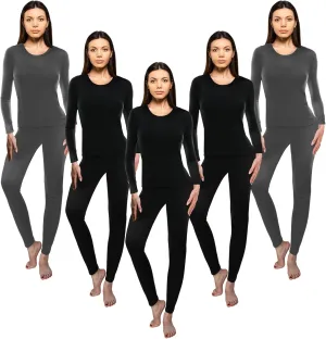 Patelai 5 Set Women Thermal Underwear Sets Fleece Lined Long underwear Winter Warm Base Layer Top and Bottom for Cold Weather (3 Black, 2 Gray,Medium)