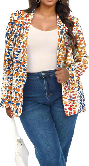 Plus Size Blazers for Curvy Women Sexy Trendy Colorful Oversize Graphic Open Front Jackets