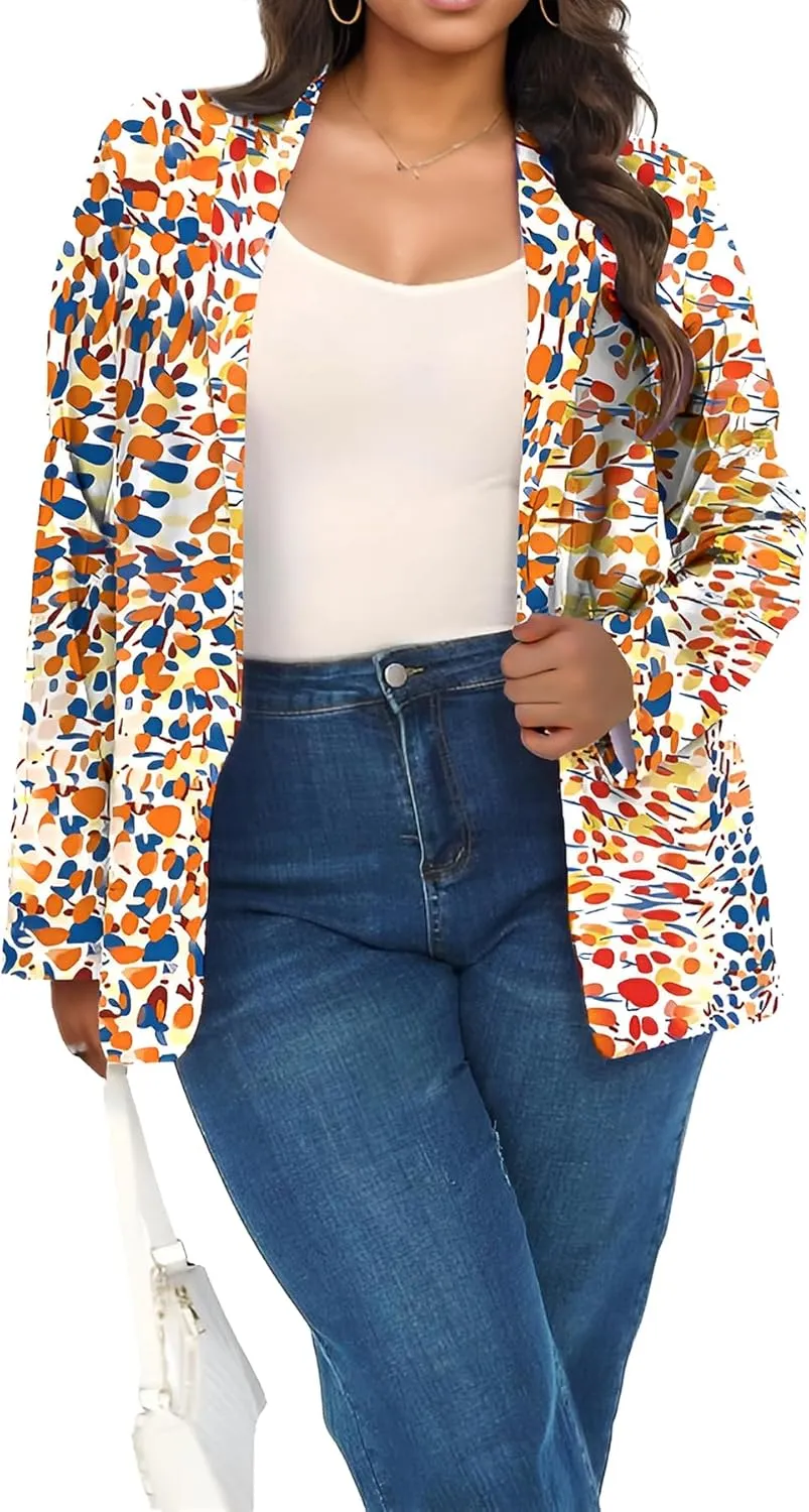 Plus Size Blazers for Curvy Women Sexy Trendy Colorful Oversize Graphic Open Front Jackets