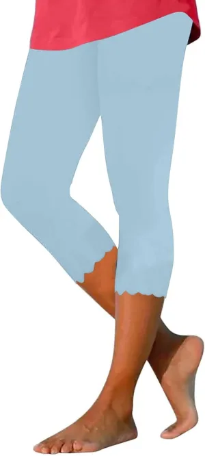 Plus Size Leggings Printed Stretch High Waist Elastic Cropped Pants Resort Beach Leggings Leggings with Pockets