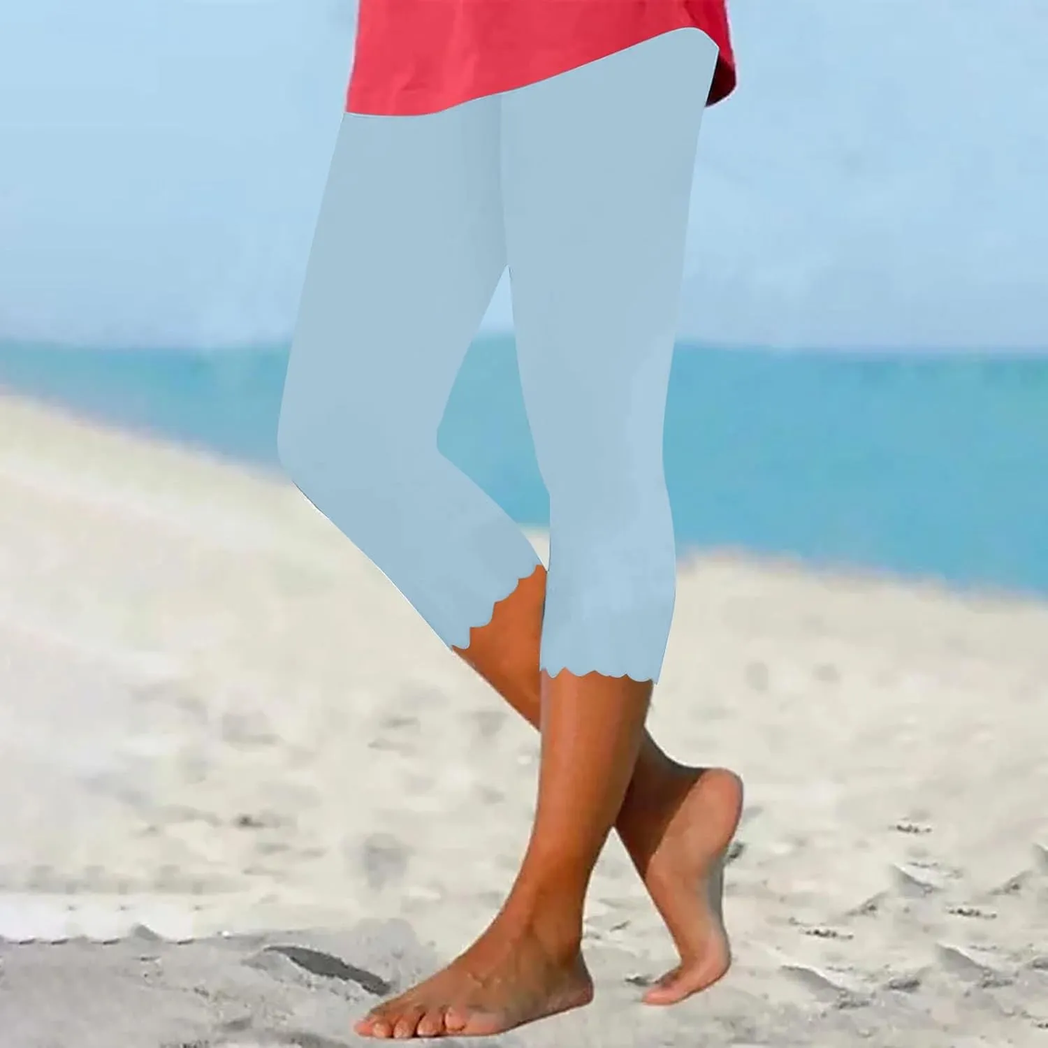 Plus Size Leggings Printed Stretch High Waist Elastic Cropped Pants Resort Beach Leggings Leggings with Pockets