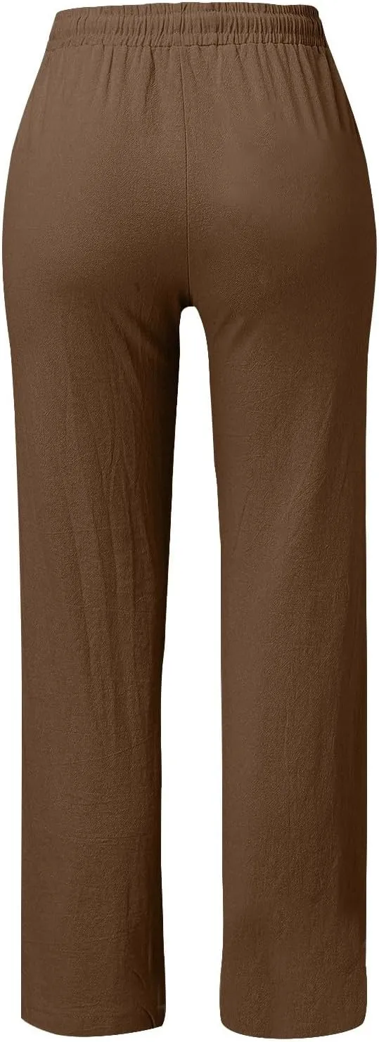 Plus Size Womens Pants Linen Drawstring Casual Summer Pants Woman Relax Fit Comfortable Beach Trousers with Pockets