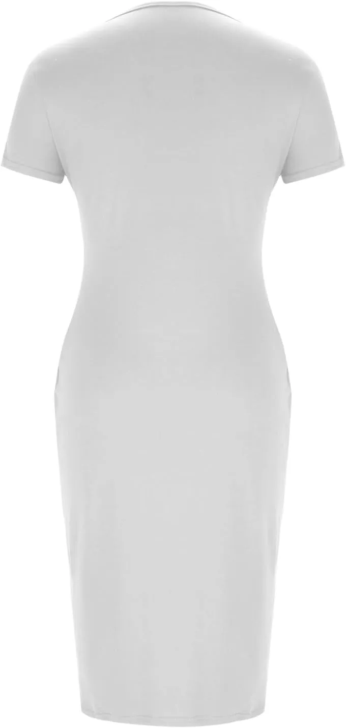 QIGUAND Women Soft Comfy Fitted Midi Dress Summer Short Sleeve Crewneck T Shirt Dresses Casual Basic Loungewear Nightdress
