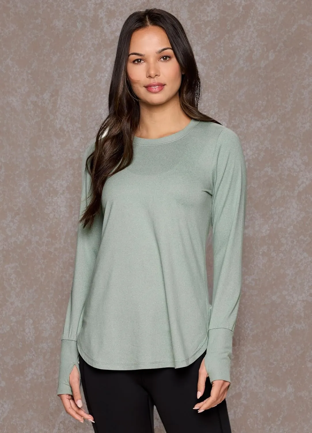 RBX Activewear Women's Yoga Tunic Top, Relaxed Fit Lightweight Buttery Soft Crewneck Long Sleeve Tee with Ribbed Trim