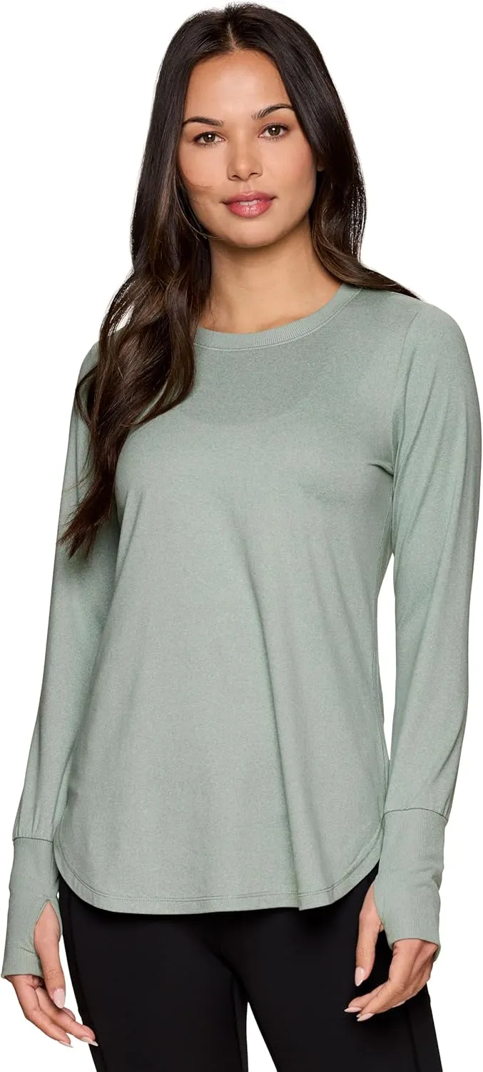 RBX Activewear Women's Yoga Tunic Top, Relaxed Fit Lightweight Buttery Soft Crewneck Long Sleeve Tee with Ribbed Trim