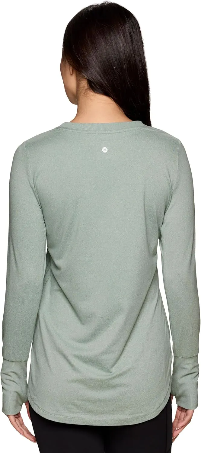 RBX Activewear Women's Yoga Tunic Top, Relaxed Fit Lightweight Buttery Soft Crewneck Long Sleeve Tee with Ribbed Trim
