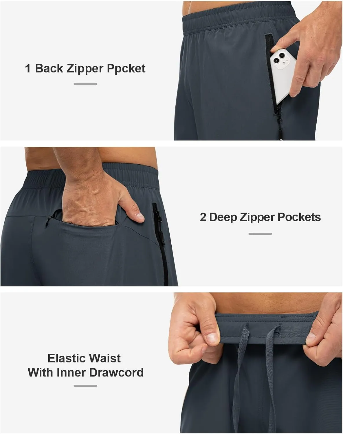 Rdruko Men's Hiking Shorts with Zipper Pockets 7'' Lightweight Quick Dry Workout Shorts Running Athletic Shorts