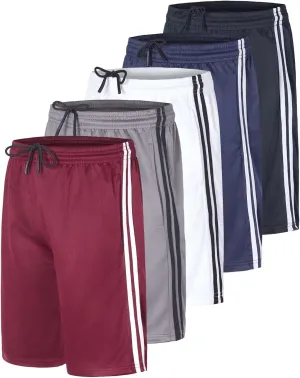 Real Essentials 5 Pack: Boys' Athletic Basketball Shorts with Pockets - Youth Activewear (Ages 4-18)