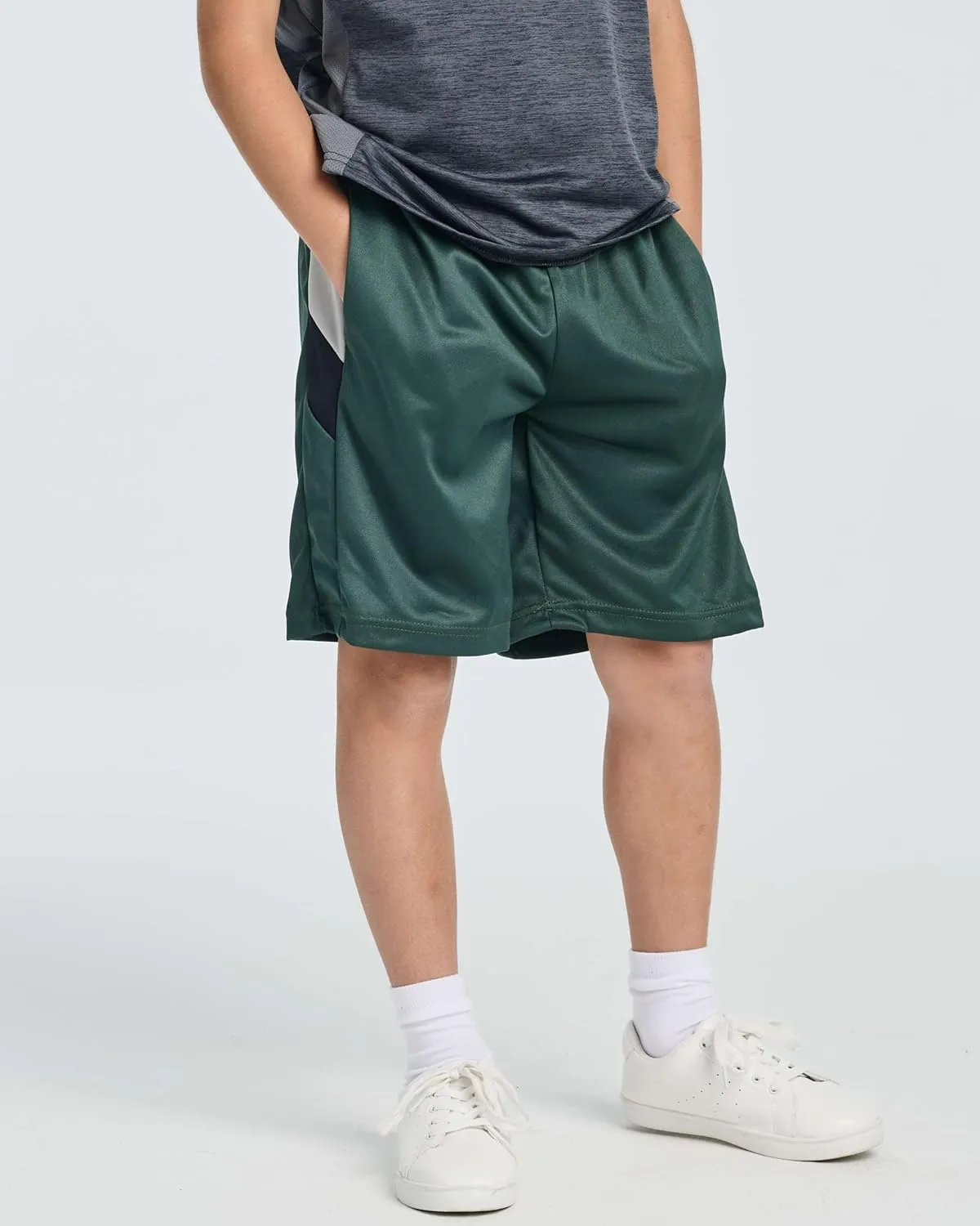 Real Essentials 5 Pack: Boys' Athletic Basketball Shorts with Pockets - Youth Activewear (Ages 4-18)