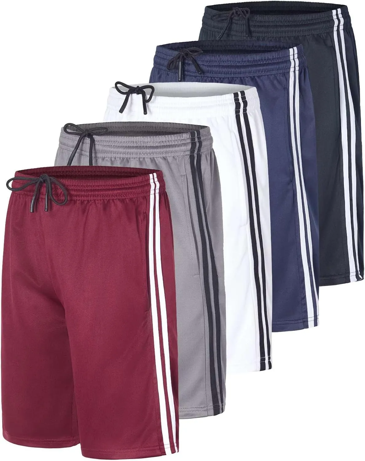 Real Essentials 5 Pack: Boys' Athletic Basketball Shorts with Pockets - Youth Activewear (Ages 4-18)