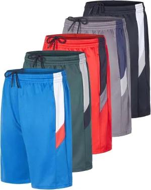 Real Essentials 5 Pack: Boys' Athletic Basketball Shorts with Pockets - Youth Activewear (Ages 4-18)