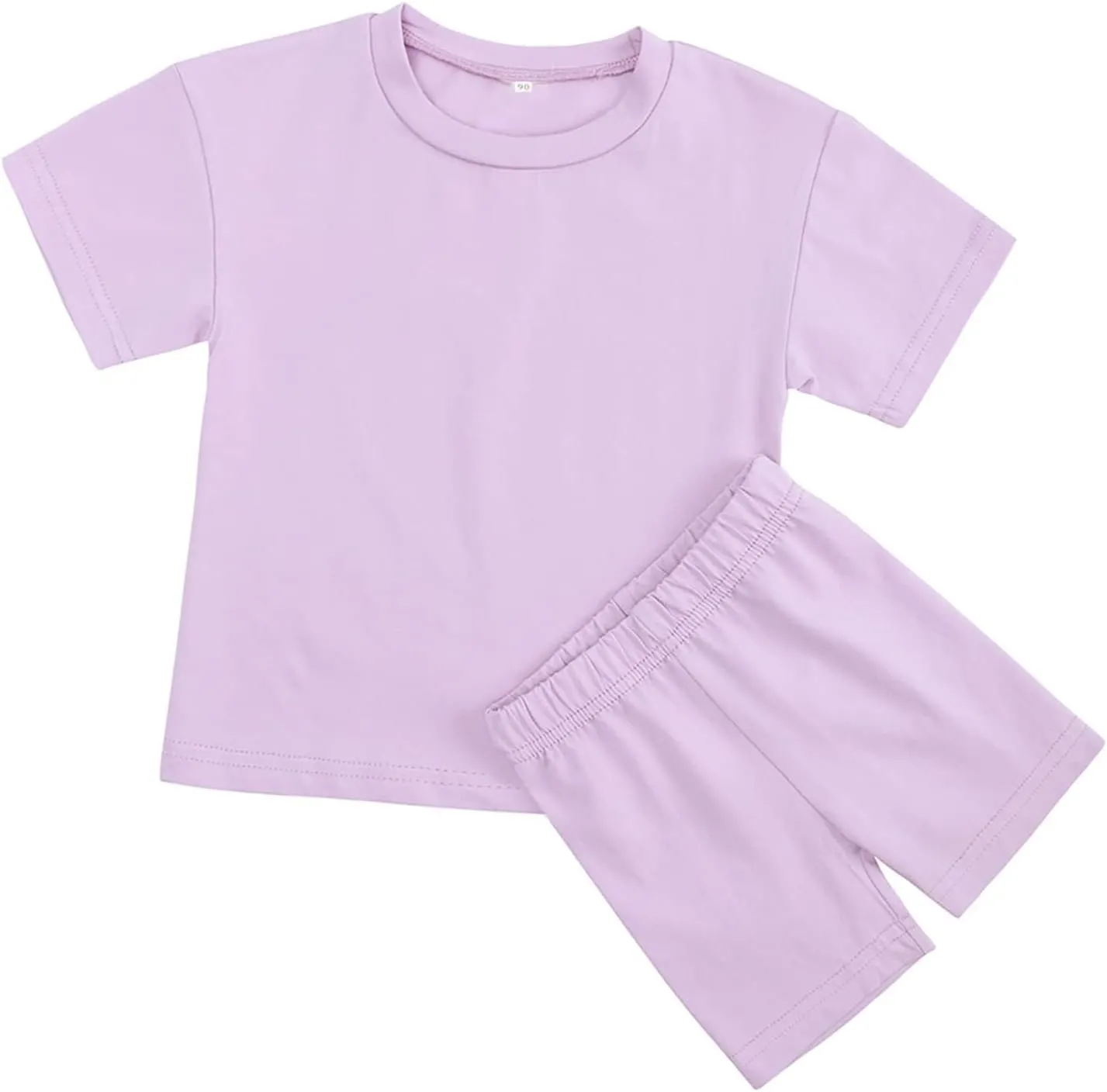 ROMPERINBOX Toddler Summer Outfits for Girls Solid Crewneck Top T-Shirt & Biker Shorts Set 2 Piece Tracksuit Size 2-7 Years
