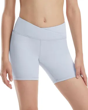 Runhit 5" Girls Volleyball Shorts Youth Cross Waist Spandex Shorts Kids Dance Biker Athletic Compression Shorts