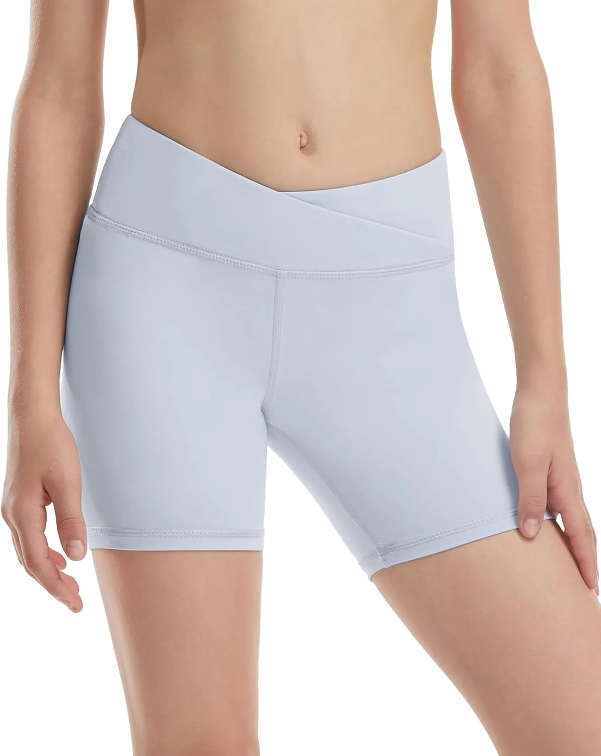 Runhit 5" Girls Volleyball Shorts Youth Cross Waist Spandex Shorts Kids Dance Biker Athletic Compression Shorts