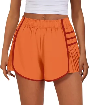 Running Shorts for Women High Waisted Sweat Shorts Quickl Dry Athletic Shorts Flowy Pleated Gym Shorts with Pockets