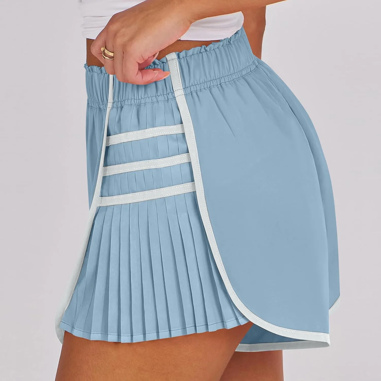 Running Shorts for Women High Waisted Sweat Shorts Quickl Dry Athletic Shorts Flowy Pleated Gym Shorts with Pockets