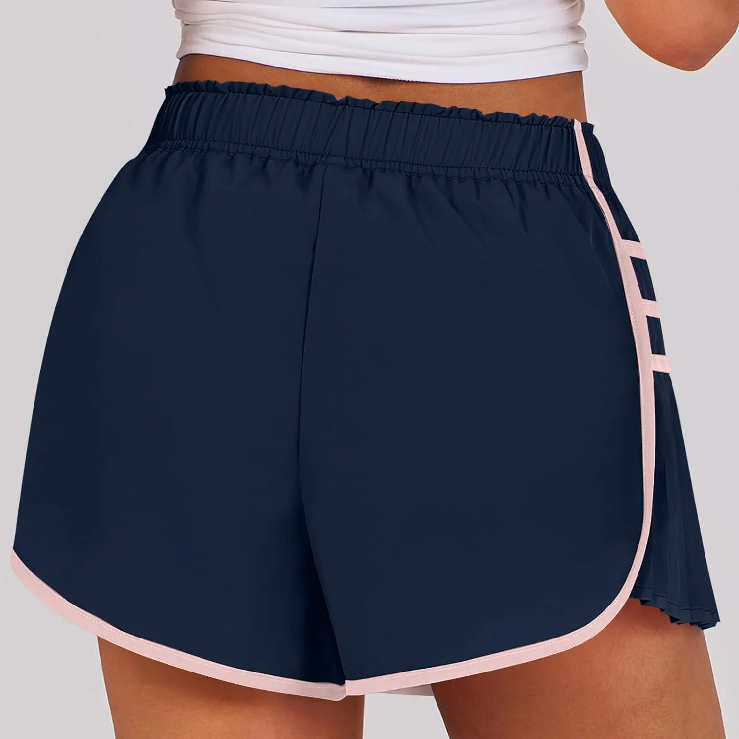 Running Shorts for Women High Waisted Sweat Shorts Quickl Dry Athletic Shorts Flowy Pleated Gym Shorts with Pockets