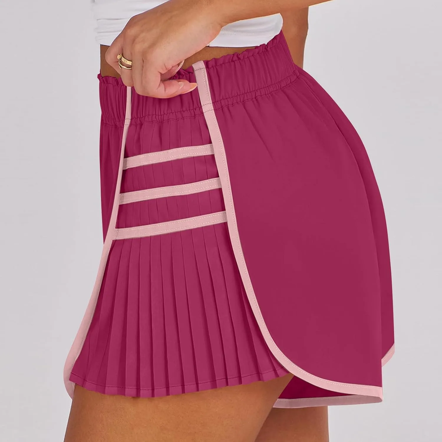 Running Shorts for Women High Waisted Sweat Shorts Quickl Dry Athletic Shorts Flowy Pleated Gym Shorts with Pockets