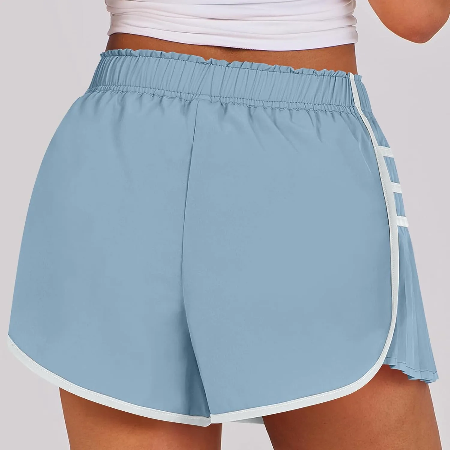 Running Shorts for Women High Waisted Sweat Shorts Quickl Dry Athletic Shorts Flowy Pleated Gym Shorts with Pockets