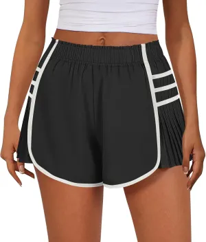 Running Shorts for Women High Waisted Sweat Shorts Quickl Dry Athletic Shorts Flowy Pleated Gym Shorts with Pockets