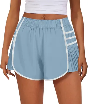 Running Shorts for Women High Waisted Sweat Shorts Quickl Dry Athletic Shorts Flowy Pleated Gym Shorts with Pockets