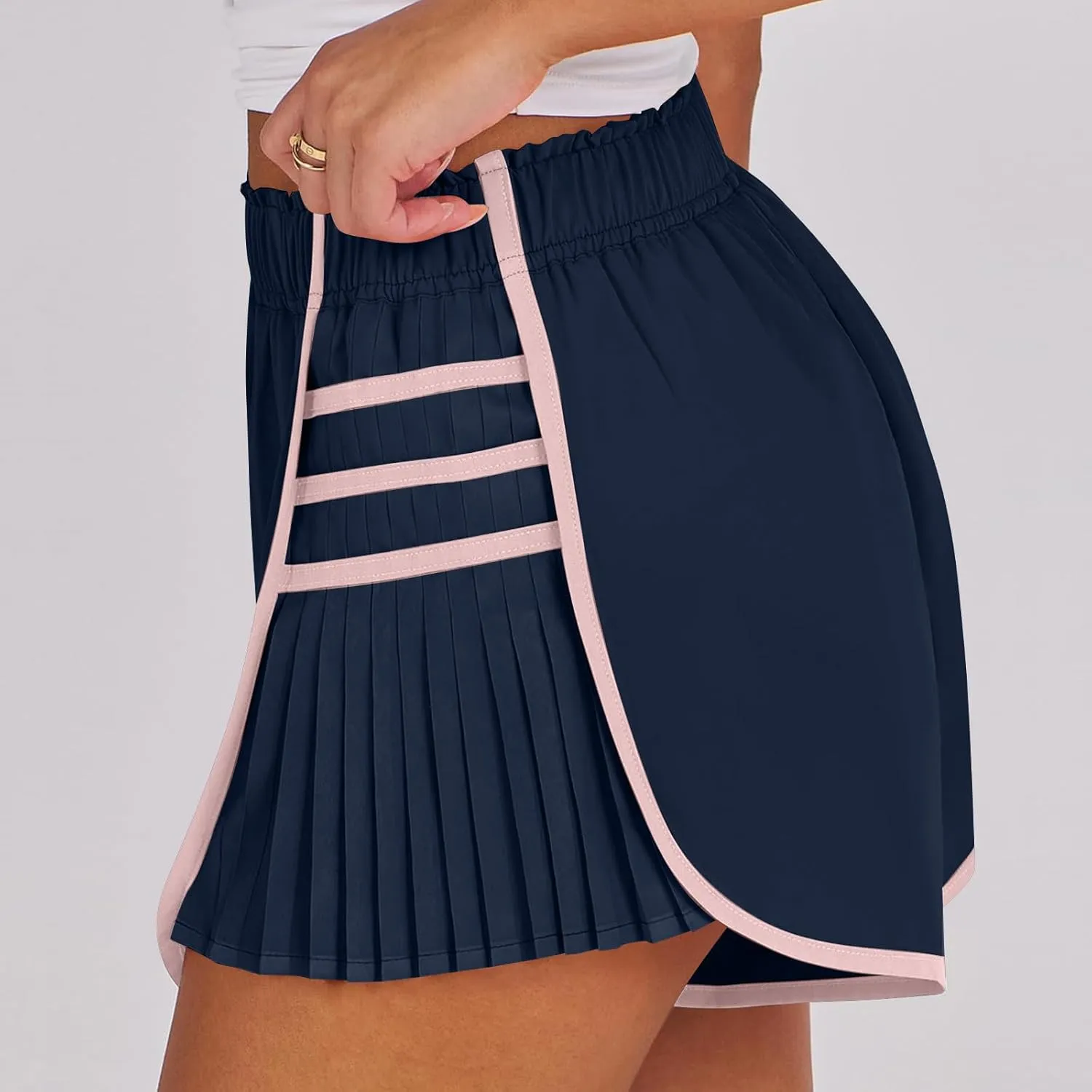 Running Shorts for Women High Waisted Sweat Shorts Quickl Dry Athletic Shorts Flowy Pleated Gym Shorts with Pockets