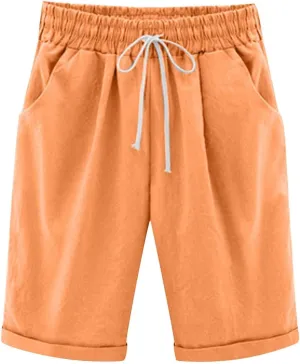 Rvidbe High Waisted Shorts Women Plus Size, Womens Gym Shorts Loose Fit, Bermuda Shorts for Women Knee Length Drawstring SweatShorts Athletic Workout Shorts Casual Jogger Shorts with Pockets