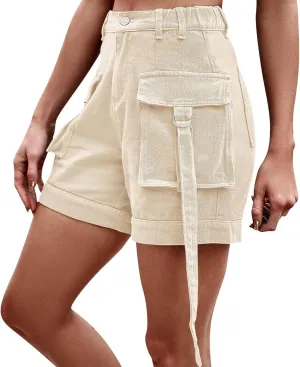 Rvidbe Jean Shorts for Women Womens Juniors High Waist Elastic Cargo Shorts Y2k Streetwear Summer Denim Shorts With Pockets Cargo Shorts for Women Y2K Jean Shorts High Waisted