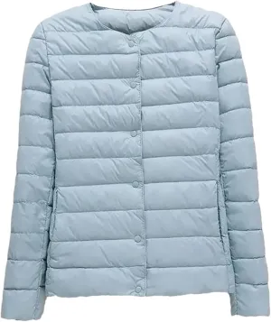 SaoBiiu Women Winter Coat Ultra Light Ollarless Down Jackets Portable Crew Neck Puffer Jackets