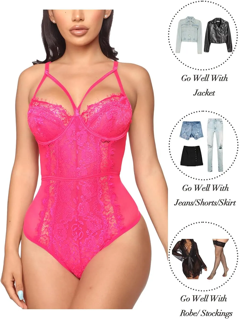 See Through Lingerie,V-Neck Lace Bodysuit,Sexy Lingerie Women,One Piece Body Suit