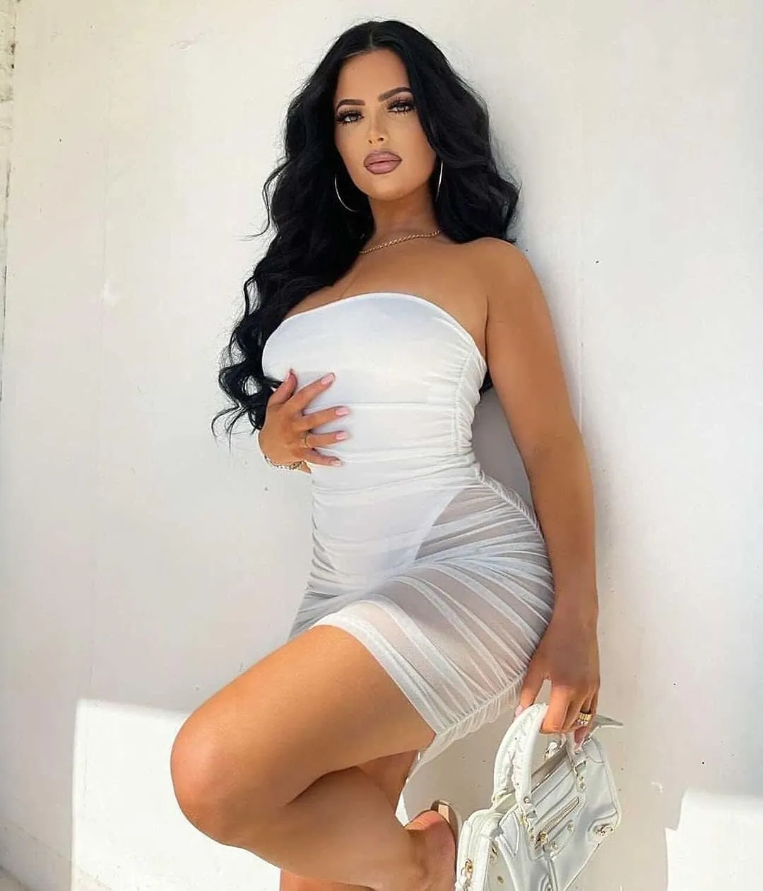 Sexy Strapless See Through Mesh Corset Top and Mini Bandage Skirt 2 Pieces Sets