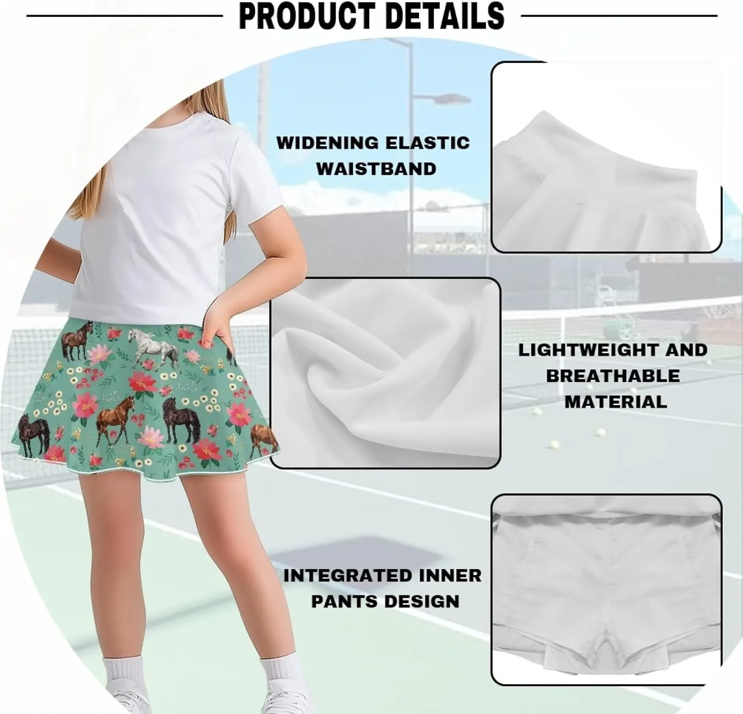 Skirts for Girls High Waist Pickleball Athletic Pleated Skort